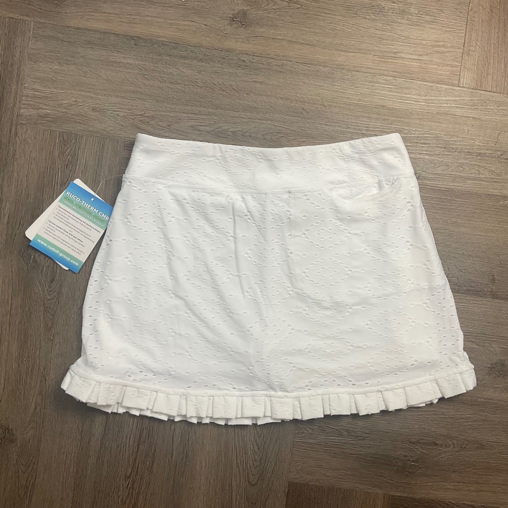 NWT G Lifestyle Eyelet Ruffle Golf Tennis Skort Womens Medium White Coquette - Picture 2 of 9
